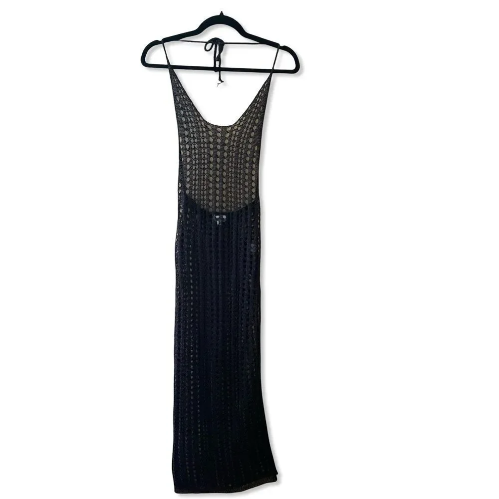 Superdown Renata Dress black sheer halter swim cover up mesh midi maxi Revolve - Picture 7 of 10